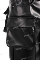 Factory Custom Men Black Multi Pocket Leather Cargo Pants
