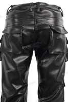 Factory Custom Men Black Multi Pocket Leather Cargo Pants