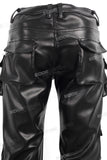 Factory Custom Men Black Multi Pocket Leather Cargo Pants