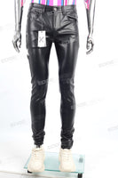 Men Fahsion Streetwear Motorcycle Black Skinny Leather Pants
