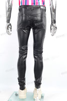 Men Fahsion Streetwear Motorcycle Black Skinny Leather Pants