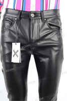 Men Fahsion Streetwear Motorcycle Black Skinny Leather Pants