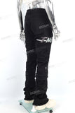 Men Black Denim Trousers Embroidery Patch Skinny Stacked Jeans