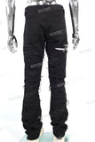 Men Black Denim Trousers Embroidery Patch Skinny Stacked Jeans