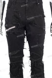 Men Black Denim Trousers Embroidery Patch Skinny Stacked Jeans