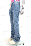 High Quality Men Fashion Stree Wear Custom Black Stacked Flare Jeans