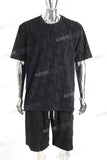 Wholesale Custom Embossing Men Black Cotton T Shrts And Shorts Set