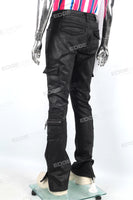 Men Black Waxed Stacked Cargo Jeans Custom Wholesale