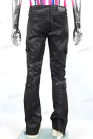 Men Black Waxed Stacked Cargo Jeans Custom Wholesale