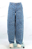 Custom Design Men Blue Jacquard Baggy Cargo Jeans