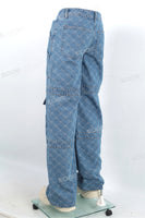 Custom Design Men Blue Jacquard Baggy Cargo Jeans