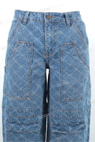 Custom Design Men Blue Jacquard Baggy Cargo Jeans