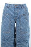 Custom Design Men Blue Jacquard Baggy Cargo Jeans