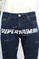 Custom Logo Men Blue Ripped Embroidery Patch Jeans