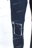 Custom Logo Men Blue Ripped Embroidery Patch Jeans