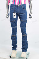 Low MOQ Customized Men Blue Streetweat Cargo Skinny Flare Jeans Pants