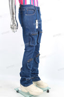 Low MOQ Customized Men Blue Streetweat Cargo Skinny Flare Jeans Pants