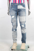 Men Denim Patchwork Design Custom Distressed Ripped Jeans