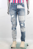 Men Denim Patchwork Design Custom Distressed Ripped Jeans