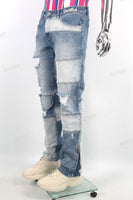 Men Denim Patchwork Design Custom Distressed Ripped Jeans