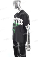 Hot Sale Summer Men Black Cotton Screen Printing Drop Shoulder T Shirt