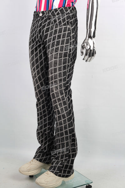 Customized Fashion Jacquard Denim Pants Skinny Flare Jeans For Men
