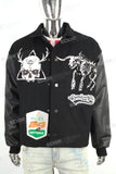 Custom Logo Men Embroidery Black Leather Long Sleeve Varsity Jacket