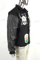 Custom Logo Men Embroidery Black Leather Long Sleeve Varsity Jacket
