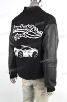 Custom Logo Men Embroidery Black Leather Long Sleeve Varsity Jacket