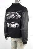 Custom Logo Men Embroidery Black Leather Long Sleeve Varsity Jacket