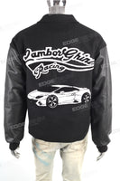 Custom Logo Men Embroidery Black Leather Long Sleeve Varsity Jacket