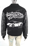 Custom Logo Men Embroidery Black Leather Long Sleeve Varsity Jacket