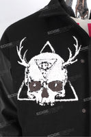 Custom Logo Men Embroidery Black Leather Long Sleeve Varsity Jacket