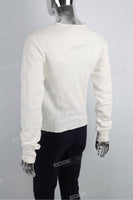Custom White Waffer Cotton Men Hem Cut Long Sleeve T Shirt