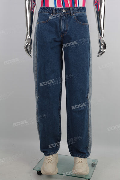Custom Casual Loose Men Patchwork Straight Regular Denim Jeans