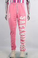 OEM/ODM Custom Men Pink Puff Print Stacked Sweatpants With Pocket