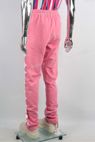 OEM/ODM Custom Men Pink Puff Print Stacked Sweatpants With Pocket