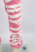 OEM/ODM Custom Men Pink Puff Print Stacked Sweatpants With Pocket