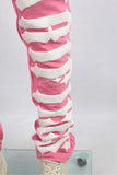 OEM/ODM Custom Men Pink Puff Print Stacked Sweatpants With Pocket