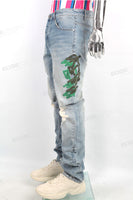 Custom Distressed Denim Pants High Quality Men Ripped Stacked Jeans
