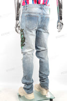 Custom Distressed Denim Pants High Quality Men Ripped Stacked Jeans