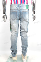 Custom Distressed Denim Pants High Quality Men Ripped Stacked Jeans