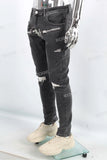 Men Jeans Custom Streetwear Fashion Vintage Wash Embroidery Patch Skinny Ripped Denim Jeans