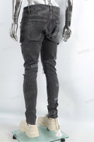 Men Jeans Custom Streetwear Fashion Vintage Wash Embroidery Patch Skinny Ripped Denim Jeans