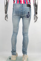 Custom Embroidery Ripped Skinny Distressed Men Denim Jacket Jeans Set
