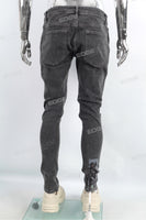Men Jeans Custom Streetwear Fashion Vintage Wash Embroidery Patch Skinny Ripped Denim Jeans