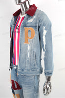 Custom Embroidery Ripped Skinny Distressed Men Denim Jacket Jeans Set
