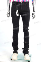 Men Black Ripped Skinny Stackd Flare Jeans High Quality Denim Pants