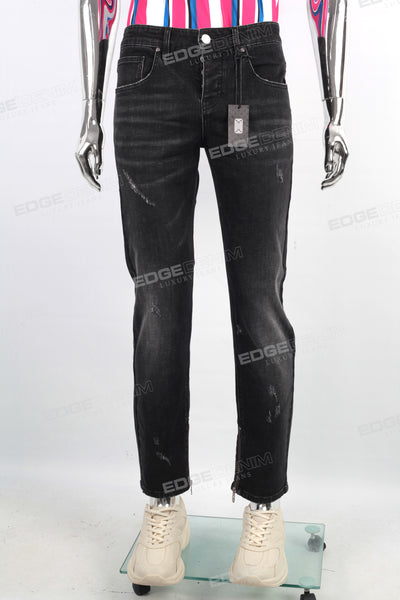 Men Casual Scratch Slim Fit Black Vintage Jeans