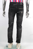 Men Casual Scratch Slim Fit Black Vintage Jeans